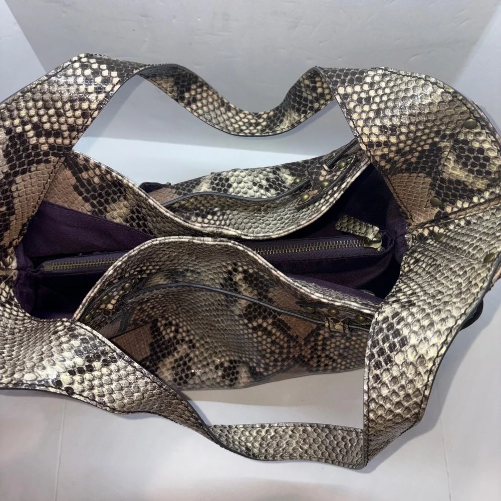 Y2K Hobo Bag Womens Large Brown Snakeskin Print Studded Jessica Simpson